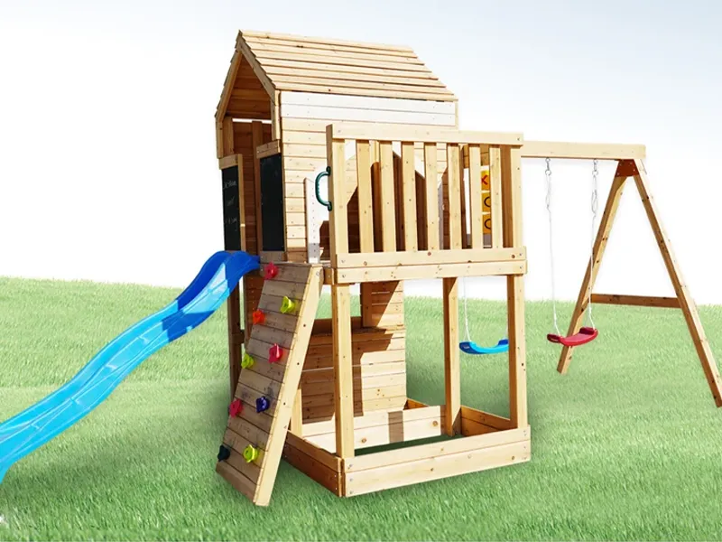 kids backyard outdoor wooden playground equipment slide swing set