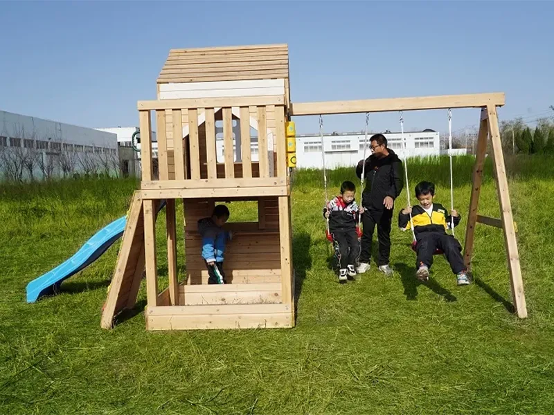 kids backyard outdoor wooden playground equipment slide swing set 1