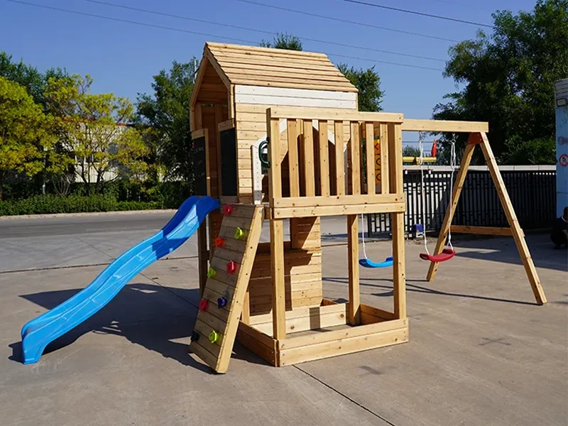 kids backyard outdoor wooden playground equipment slide swing set 4