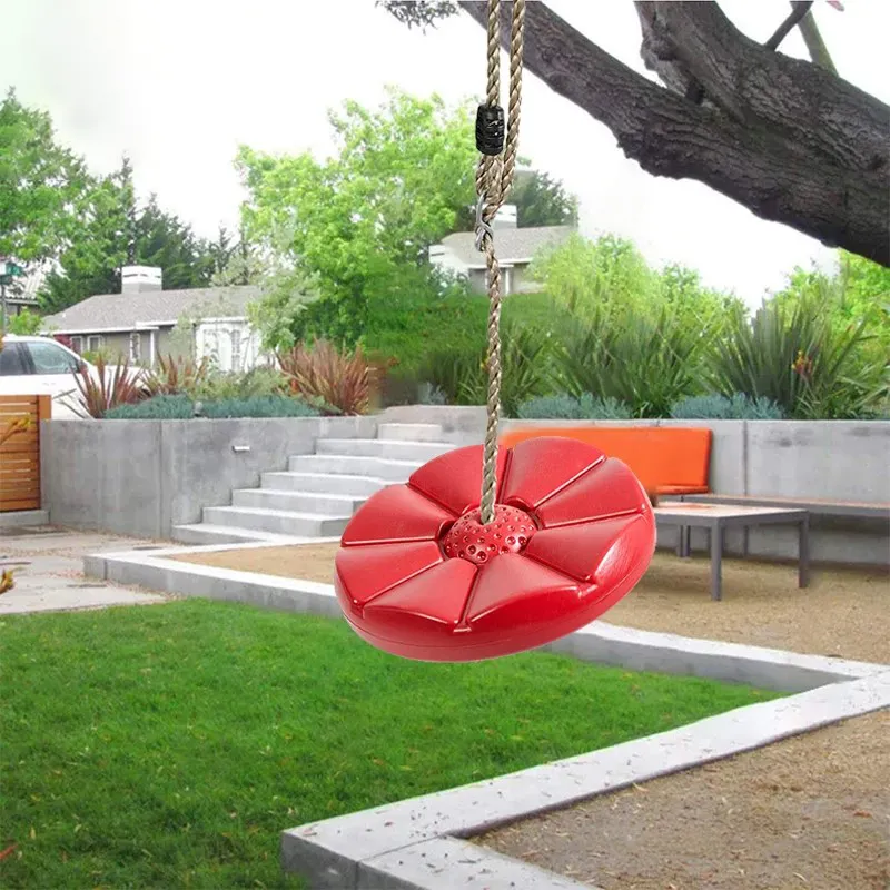 Outdoor Kid Playground Adjustable Rope Red Petal Disc Swing (2)