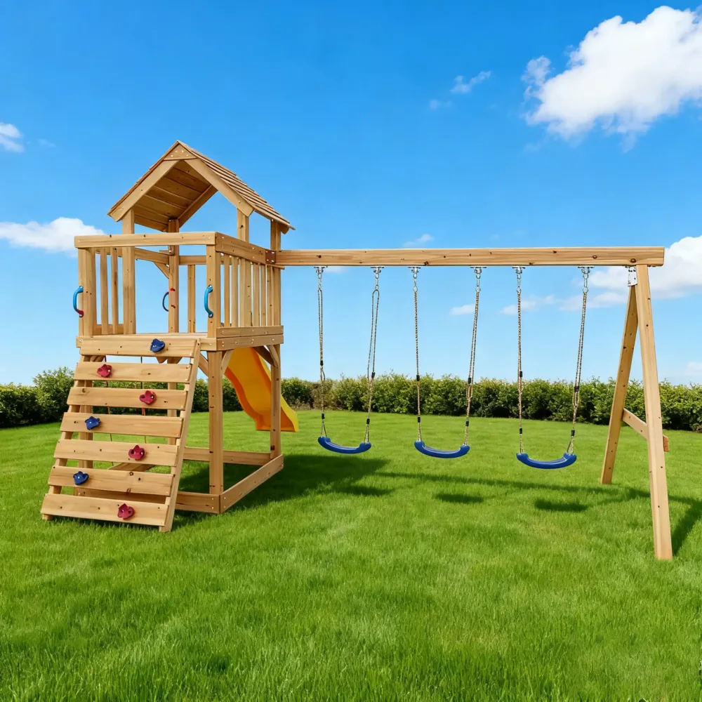 backyard wooden swing set